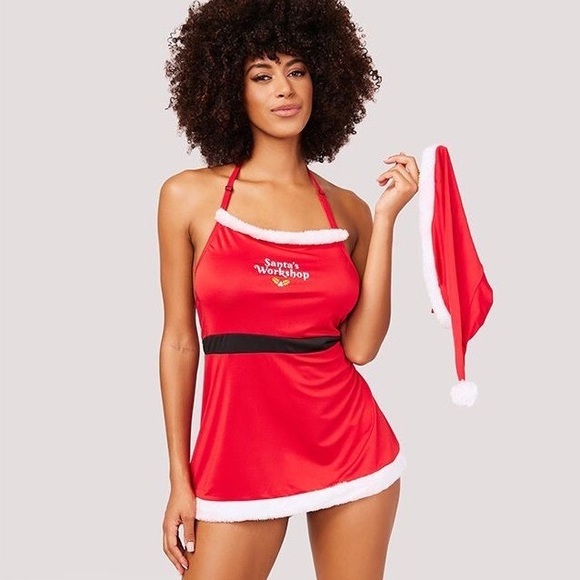 Yandy Santa’s Workshop Costume Red Santa Apron Lingerie Black Bow Size S/M NWT - Picture 1 of 16